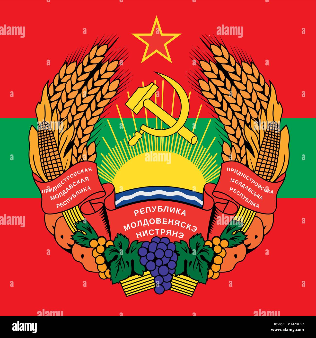 Transnistria coat of arms and flag, official symbols of the territory Stock Vector