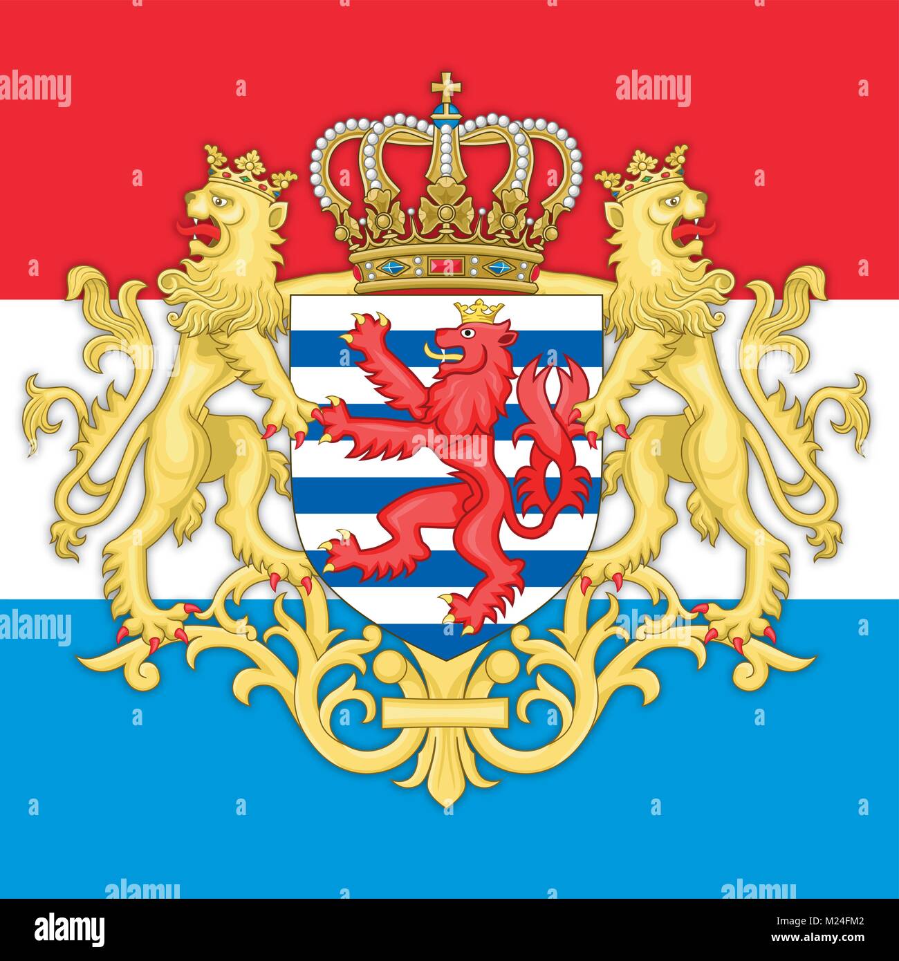 Luxembourg coat of arms and flag, symbol of the nation Stock Vector