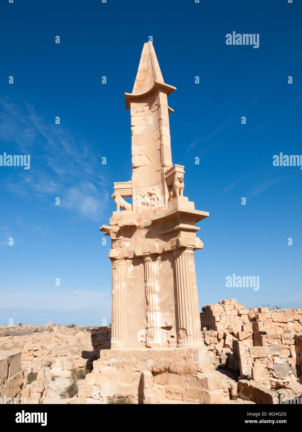 Roman ruins of Sabratha Mausoleum of Bes Stock Photo