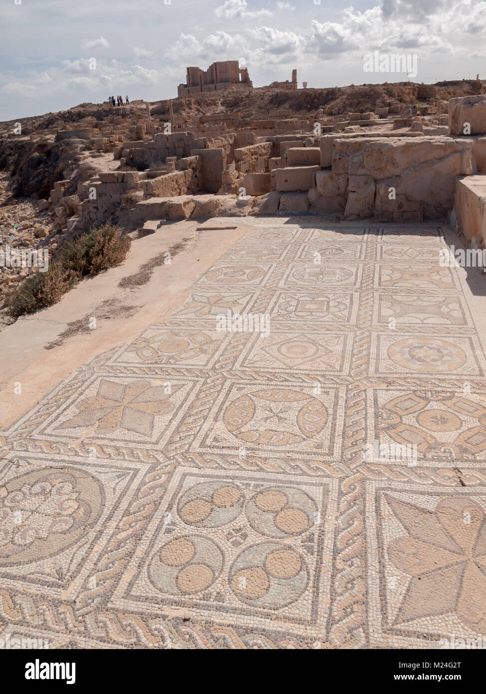 Mosaic of the Roman ruins of the Baths of Oceanus in Sabratha Stock Photo