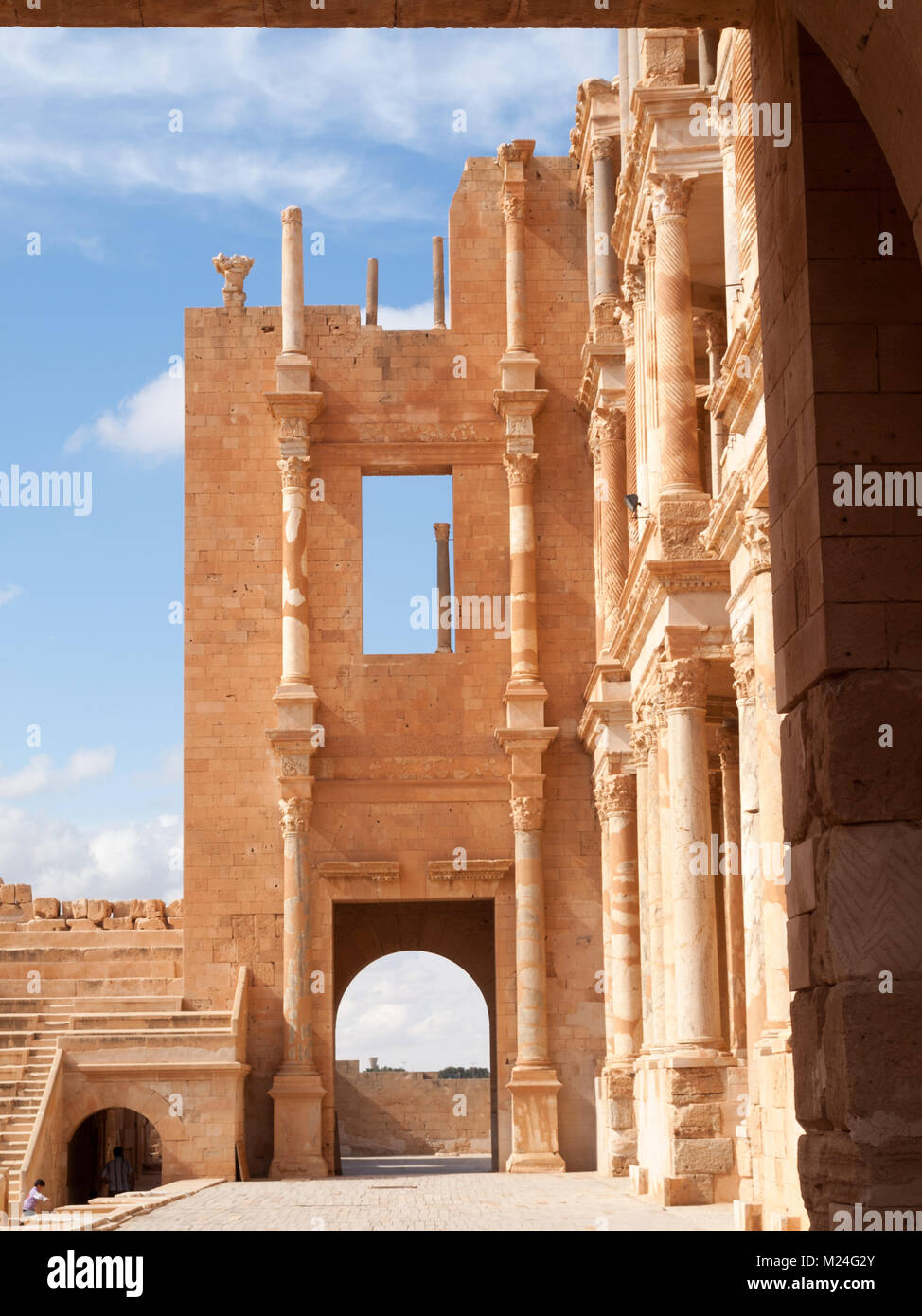 Roman ruins of Sabratha theater stage Stock Photo