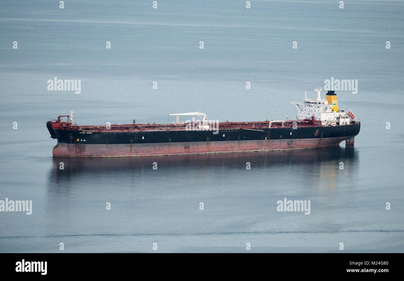 Oil tanker from Petrobrás anchored at Canal de São Sebastião, Brazil Stock Photo