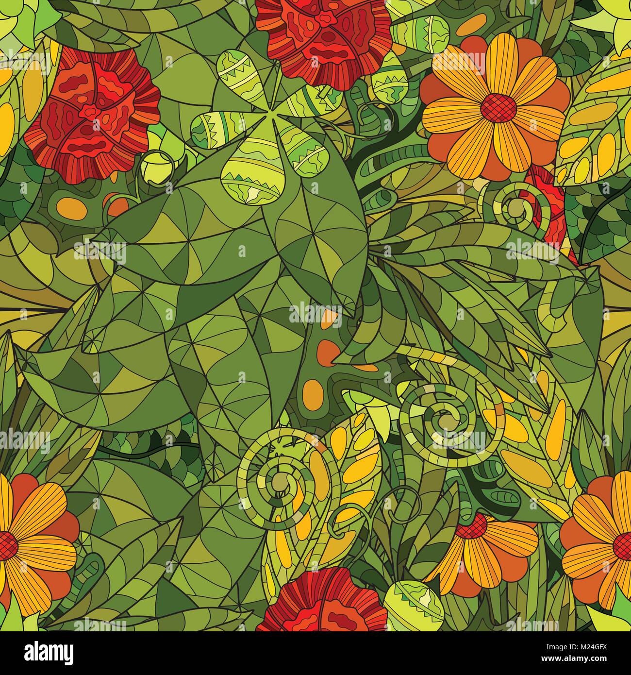hand drawn vector floral seamless pattern Stock Vector Image & Art - Alamy