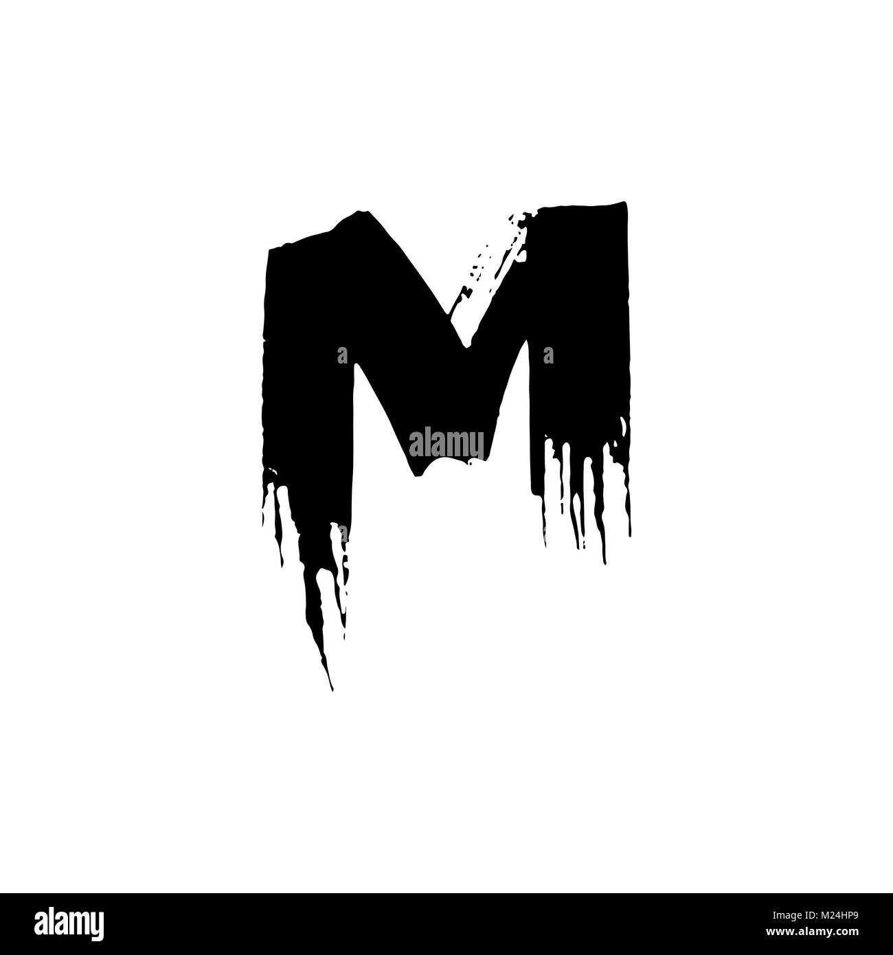 Letter M. Handwritten by dry brush. Rough strokes font. Vector illustration. Grunge style elegant alphabet. Stock Vector