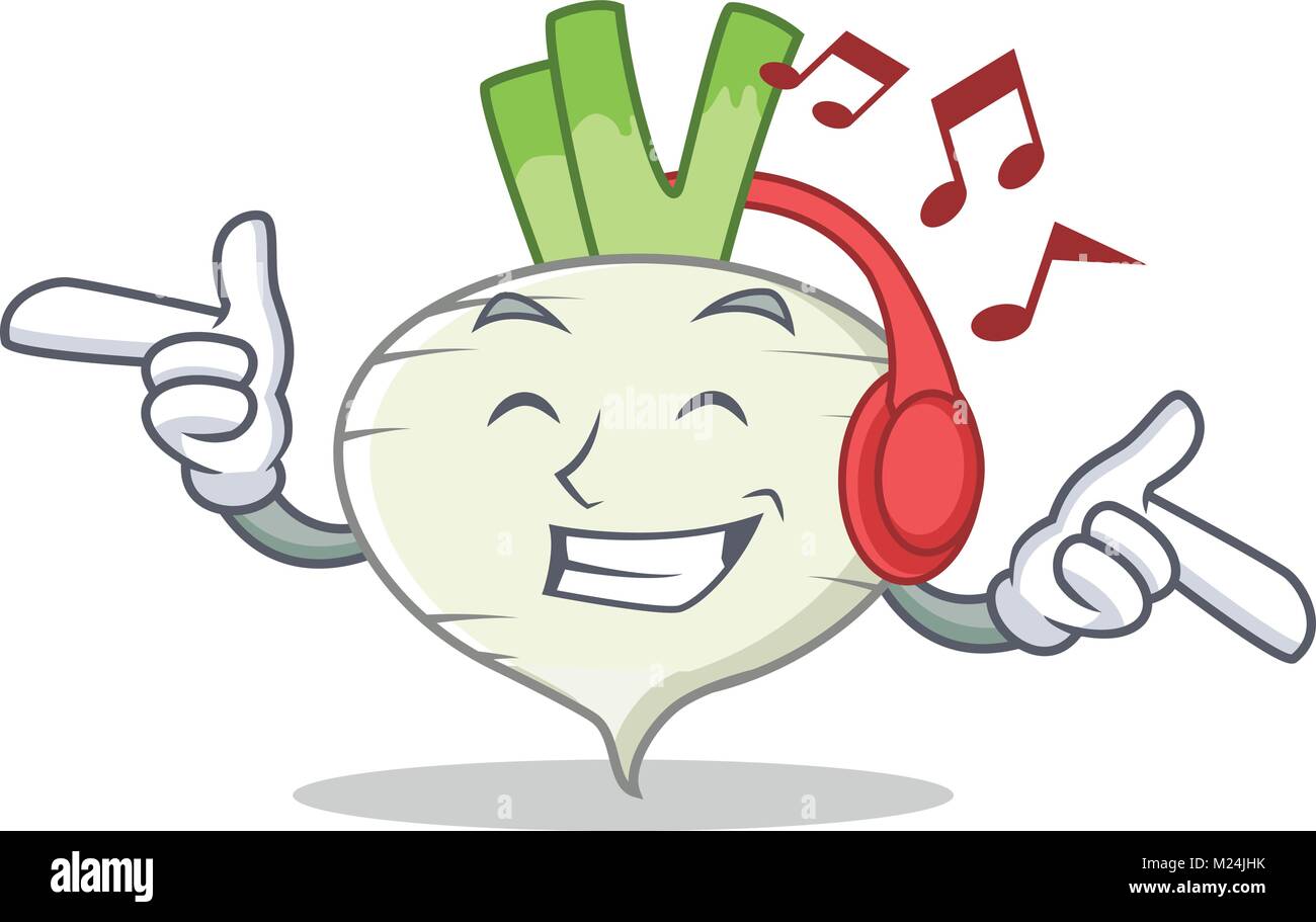 Listening music turnip mascot cartoon style Stock Vector