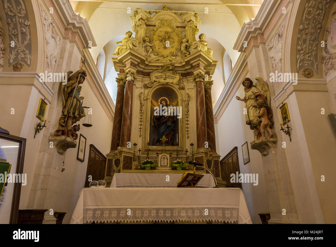 Pescasseroli, Abruzzo, Italy. October 13, 2017. Church of the Blessed Virgin Mary of Mount Carmel which was instituted to commemorate the Marian appar Stock Photo