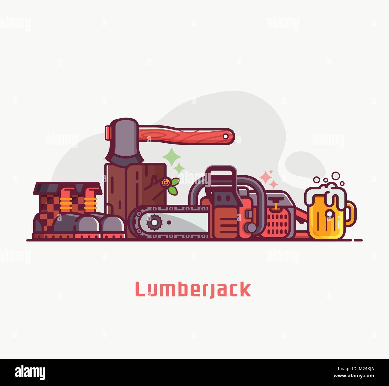 Lumberjack Lifestyle Equipment and Tools Stock Vector