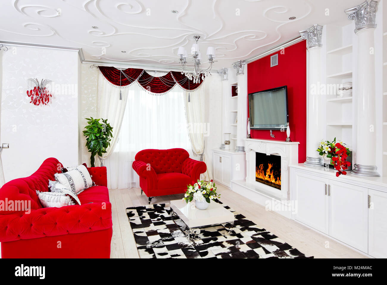 Attractive Red and White Living Room Interior Designs