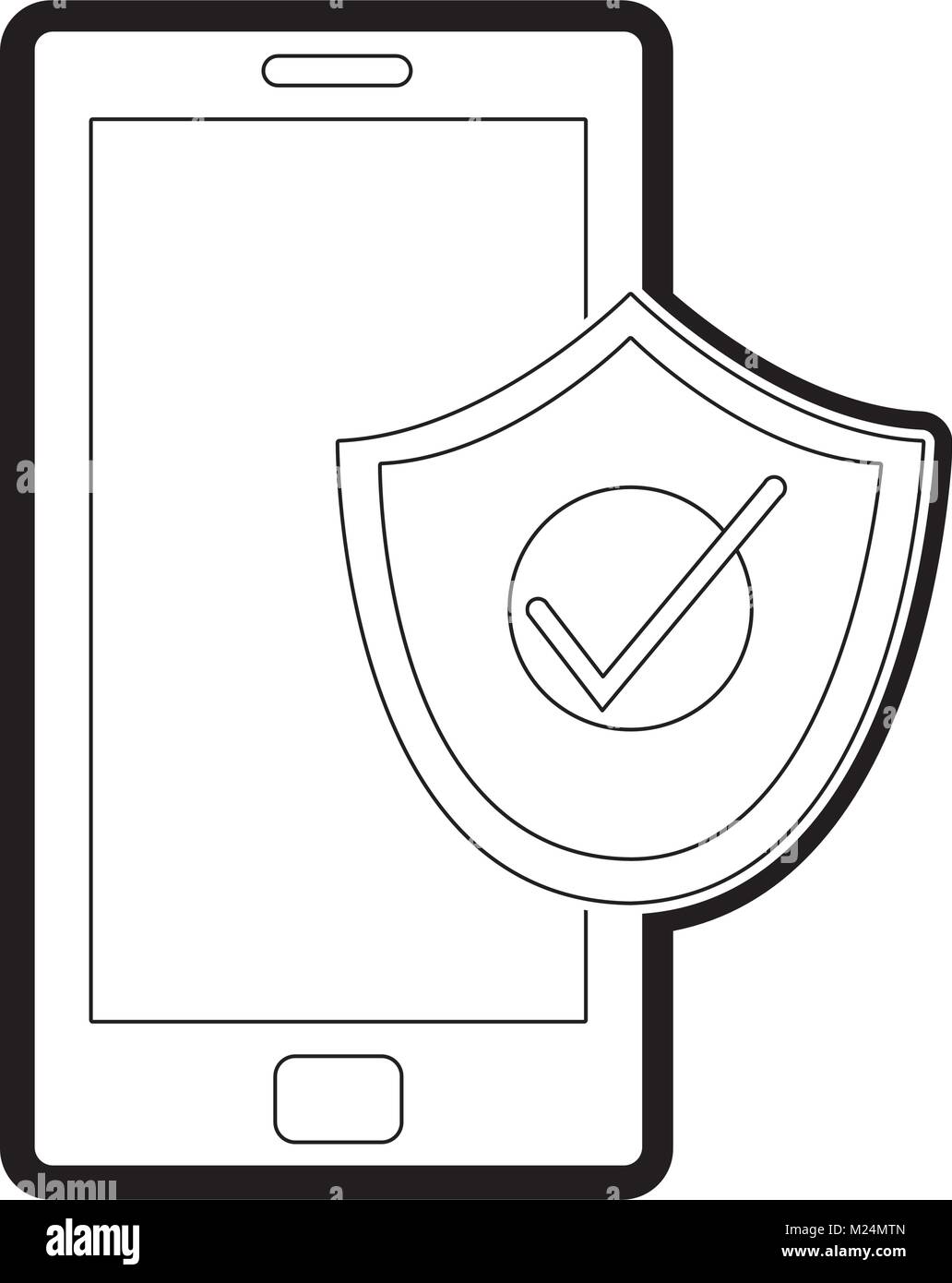 line smartphone technology with shield security icon Stock Vector Image ...