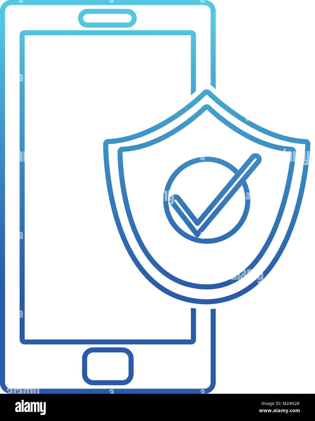 blue line smartphone technology with shield security icon Stock Vector ...