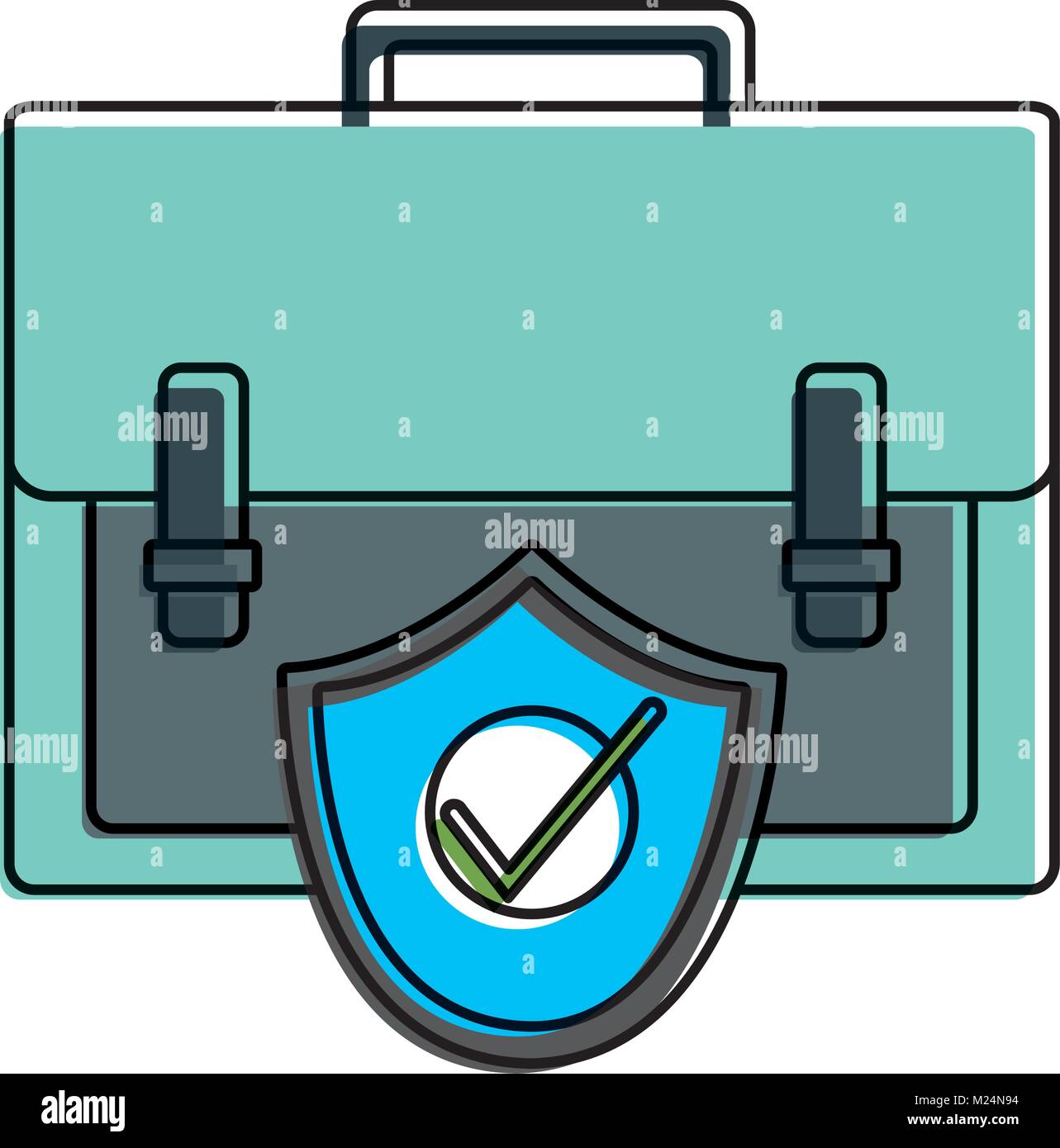 color briefcase business object with security shield Stock Vector Image ...