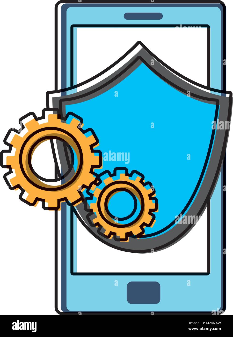 color smartphone with shield security and gears process Stock Vector ...