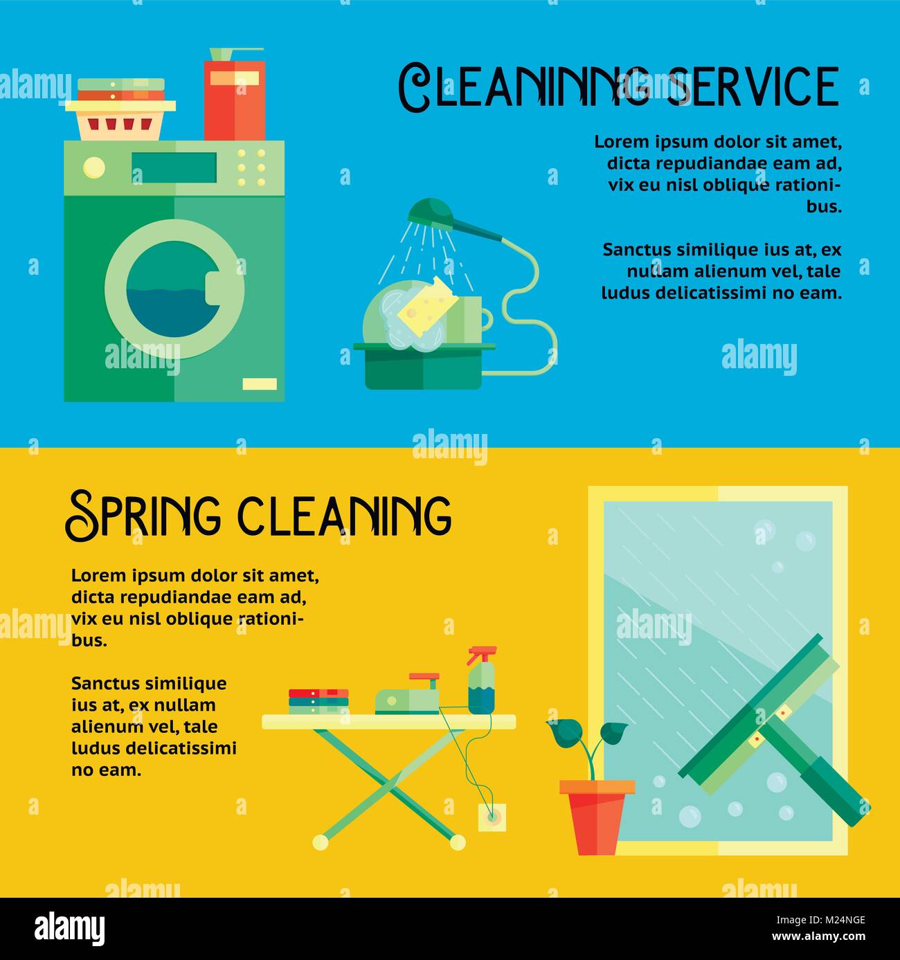 Flat cleaning service banners template concept vector illustration ...