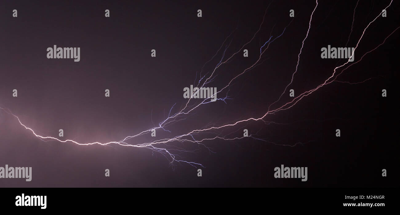 Fork lightning during a storm, Wellington Point, Australia Stock Photo