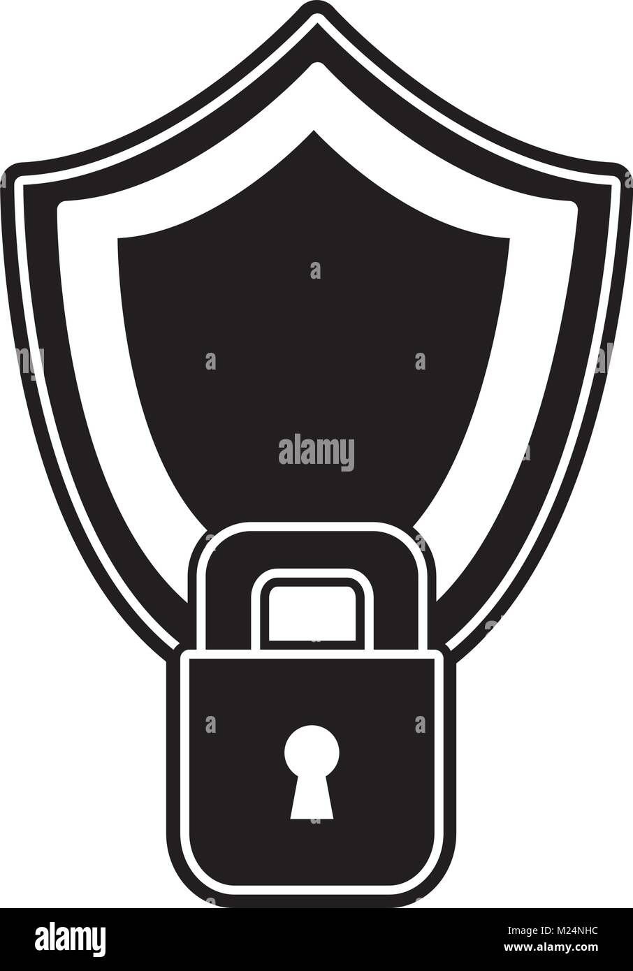 silhouette shield and padlock object to security protection Stock ...