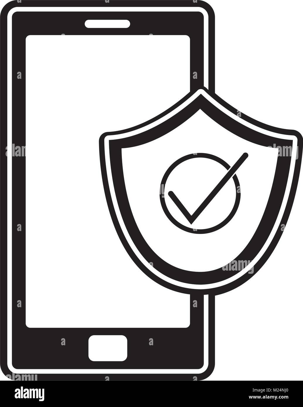 silhouete smartphone technology with shield security icon Stock Vector ...