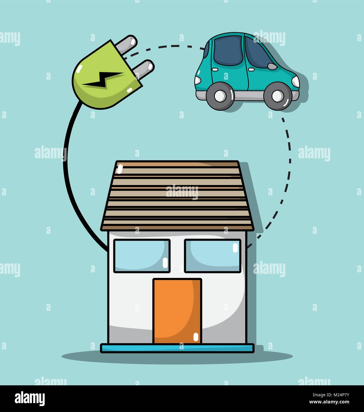 house with cable power to electric car connection Stock Vector Image