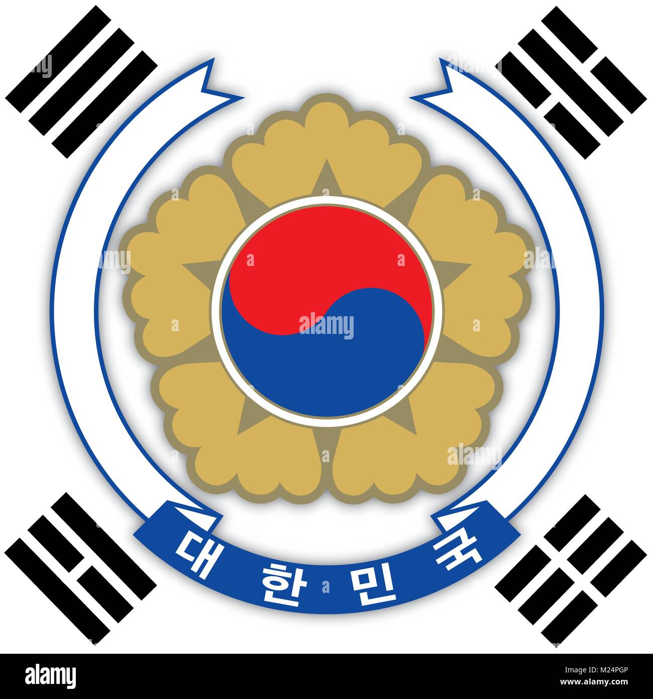South Korea coat of arms and flag, official symbols of the nation Stock Vector