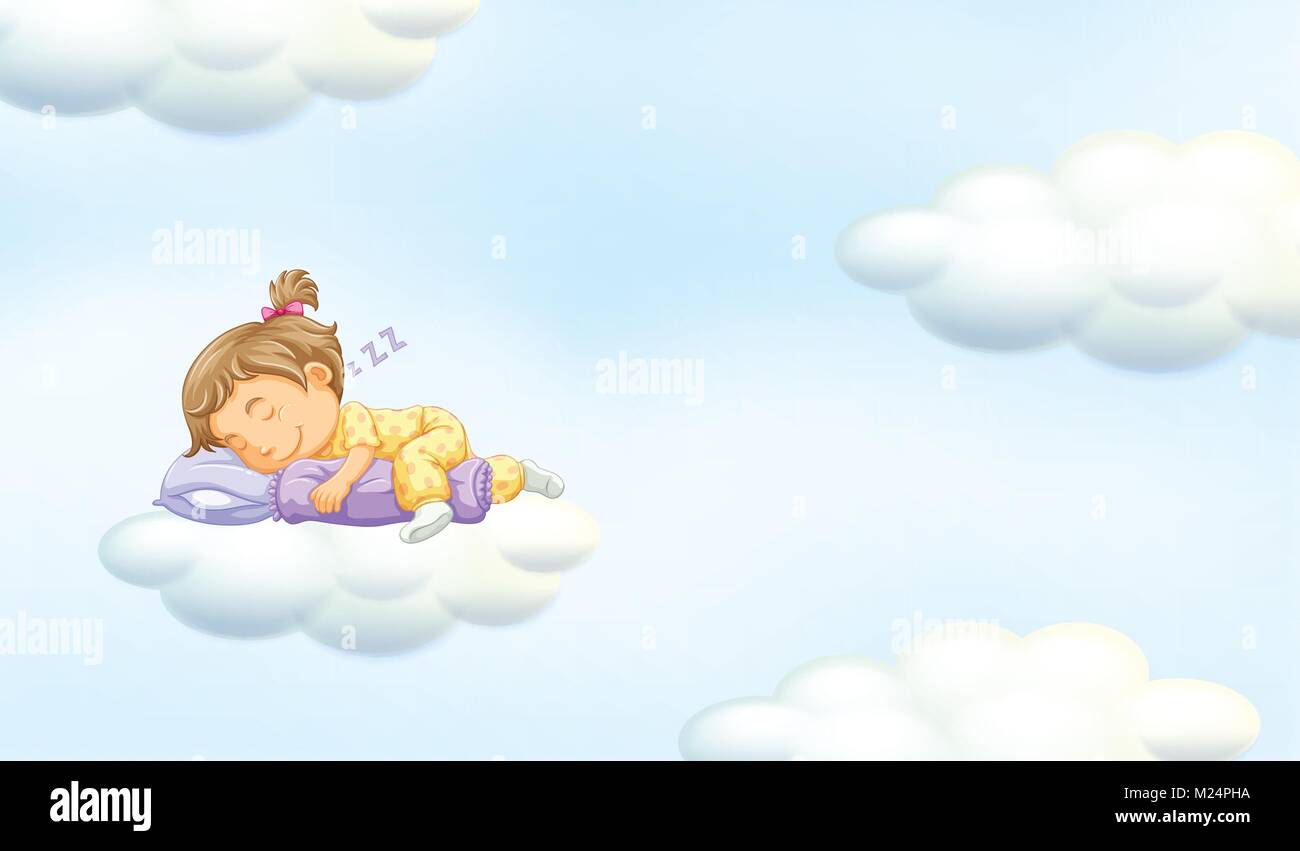 Little girl sleeping on floating cloud illustration Stock Vector Image ...