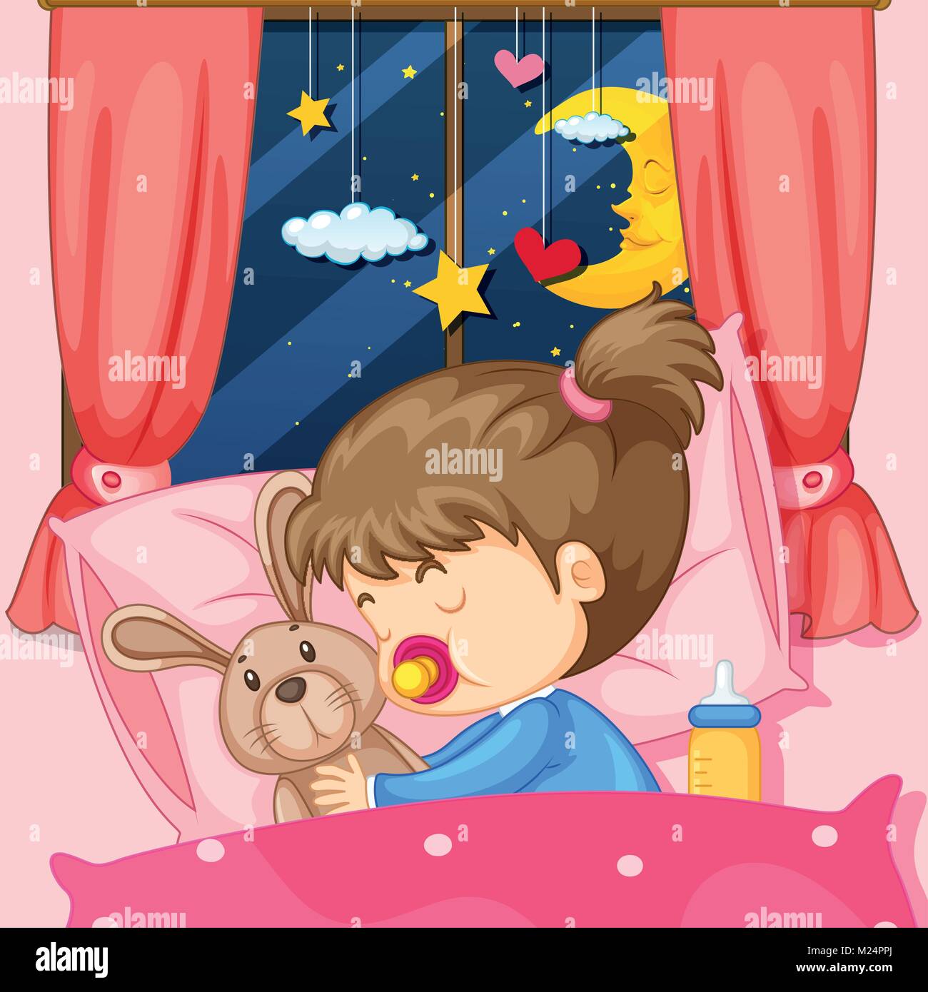 Night scene with girl sleeping in bed illustration Stock Vector Image & Art  - Alamy