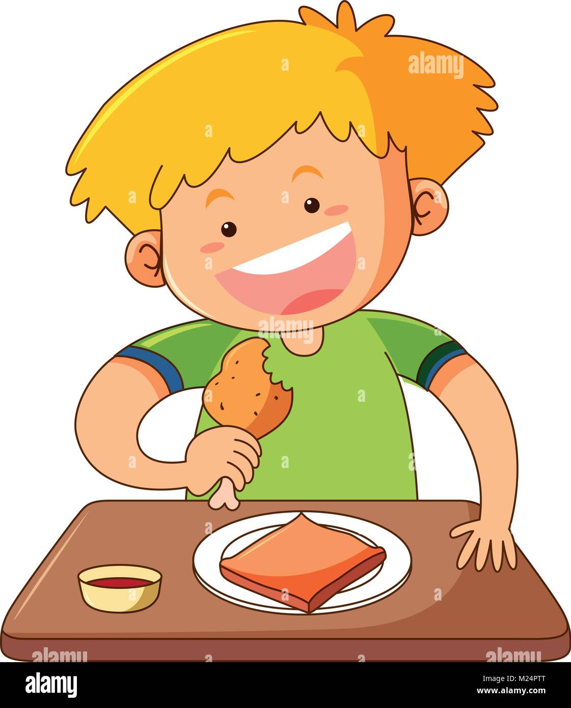 Happy boy eating on the table illustration Stock Vector Image & Art Alamy
