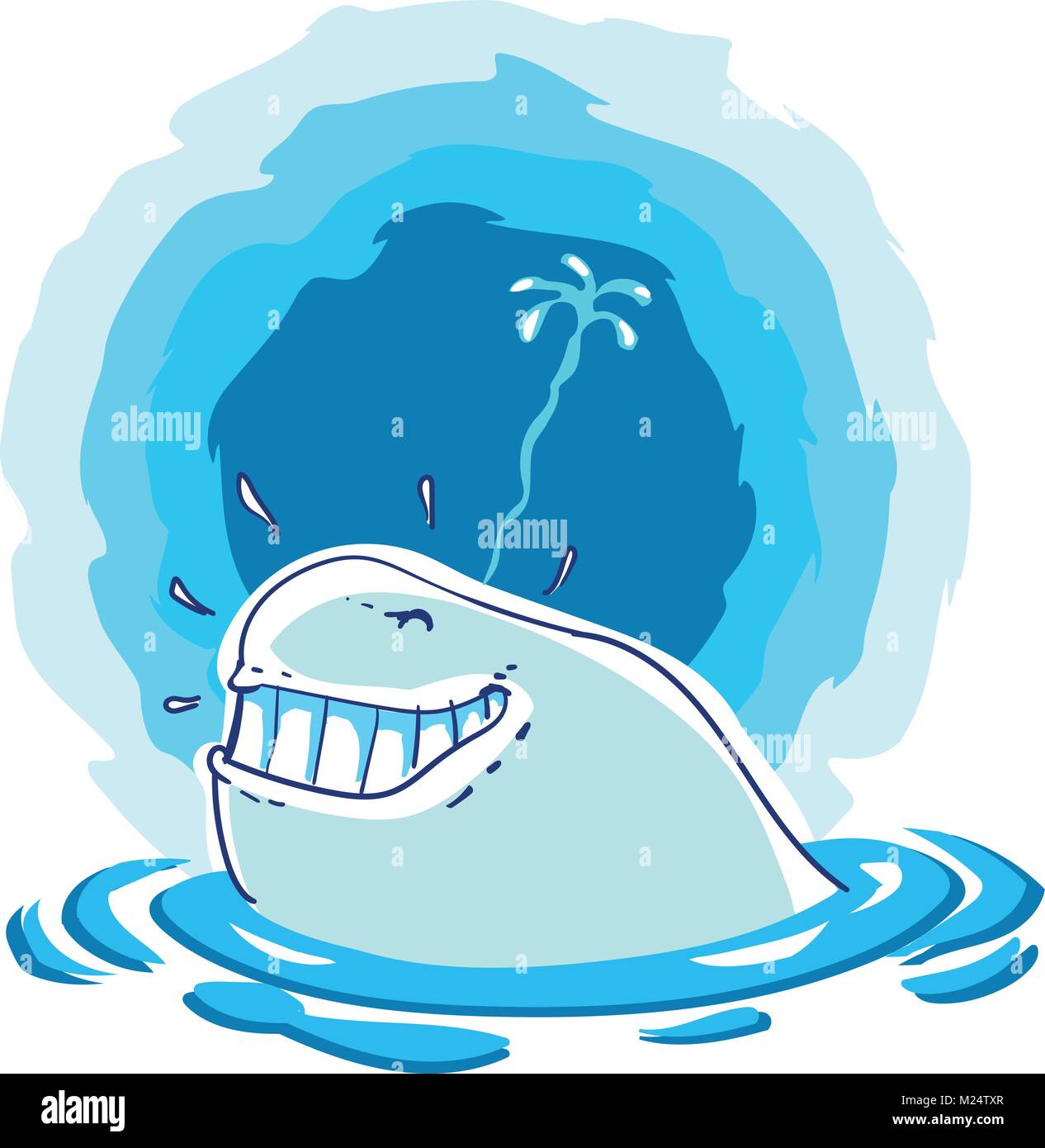 white whale on the surface of the sea free style handdrawn cartoon vector illustration Stock Vector