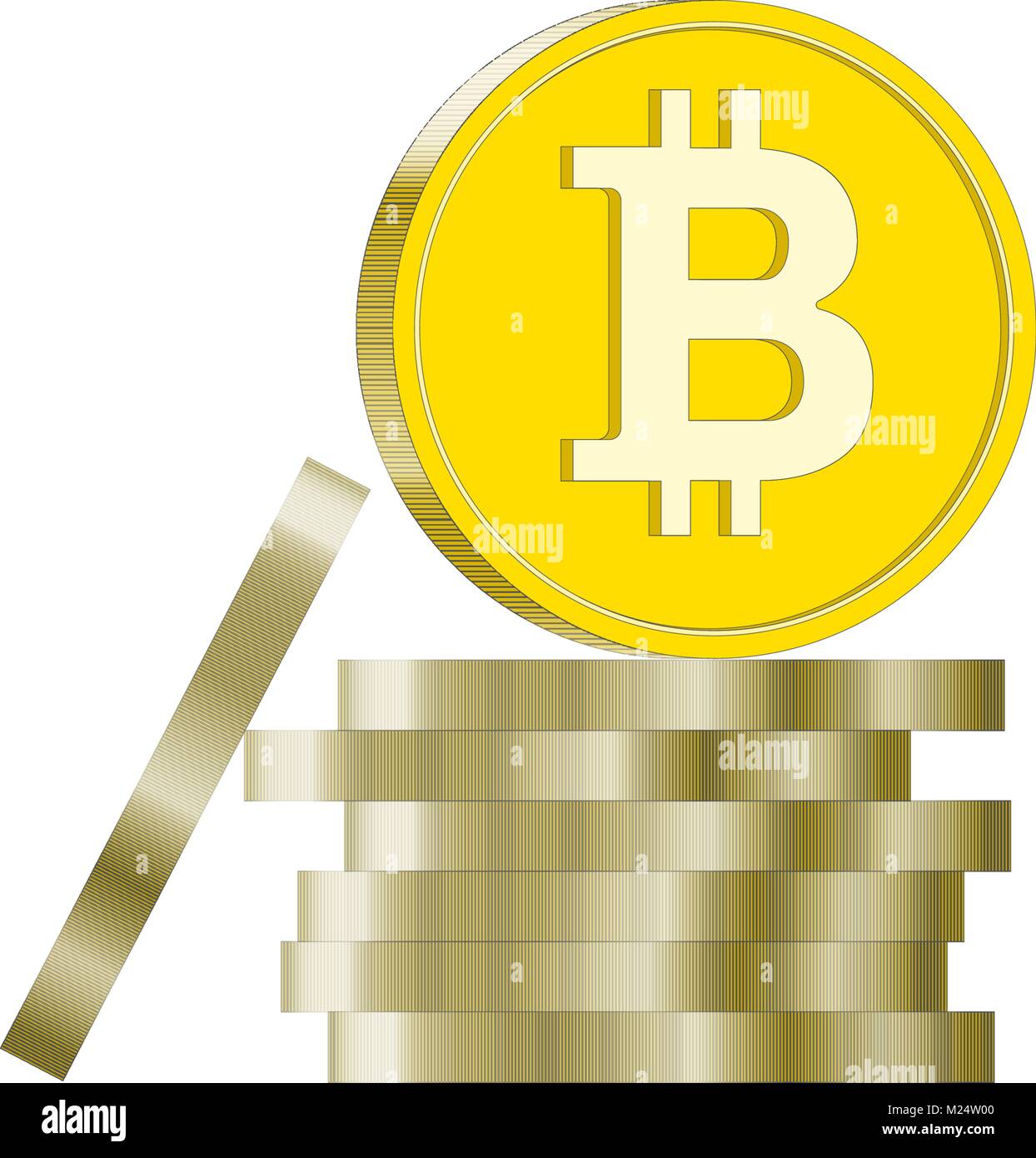 Stack of bitcoins cryptocurrency coins. Vector illustration sign Stock Vector