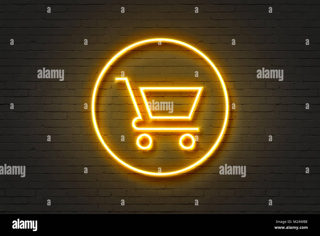 Neon icon light shopping cart Stock Photo