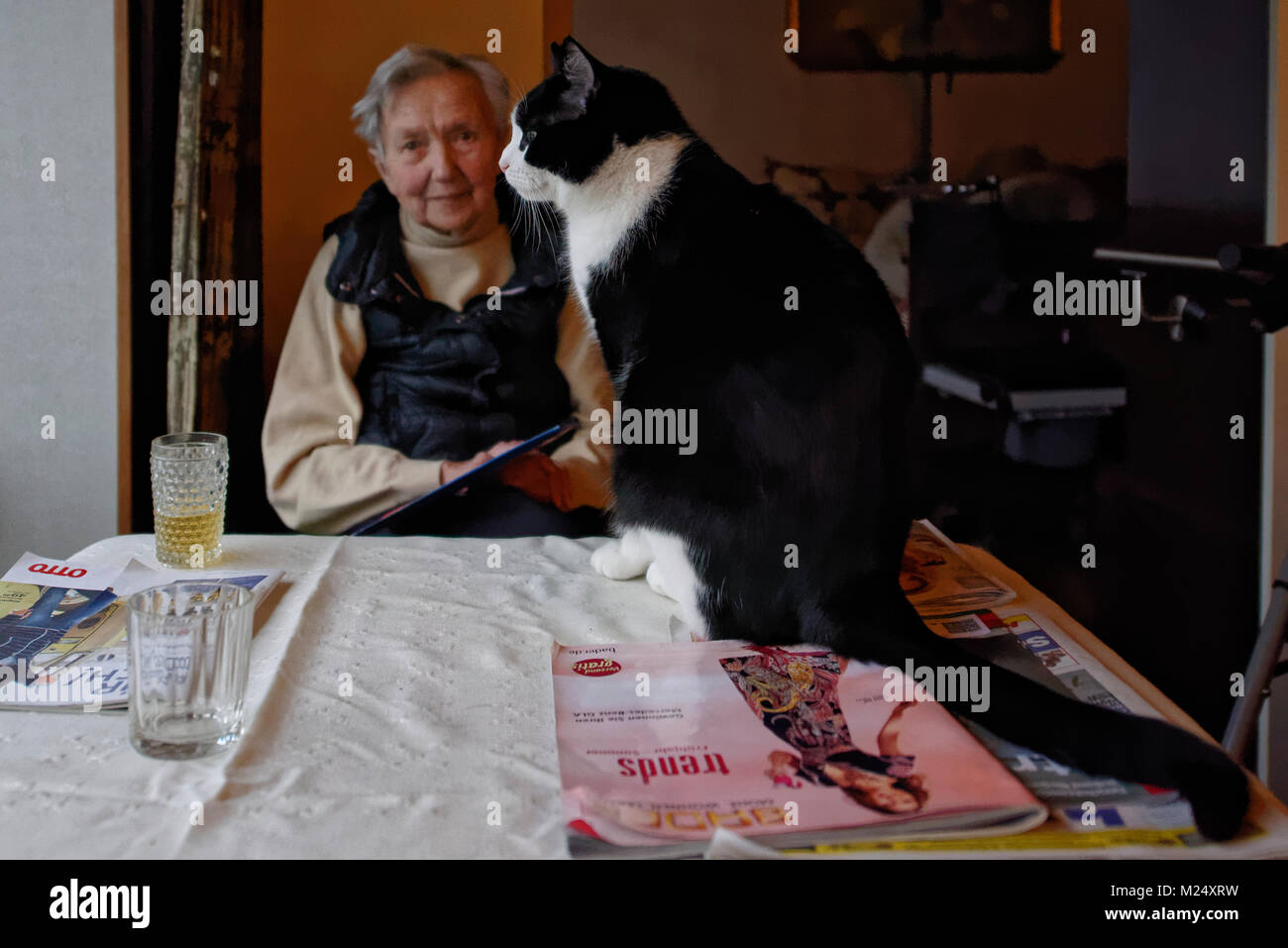 Tante Anna und Kater Georg. Stock Photo