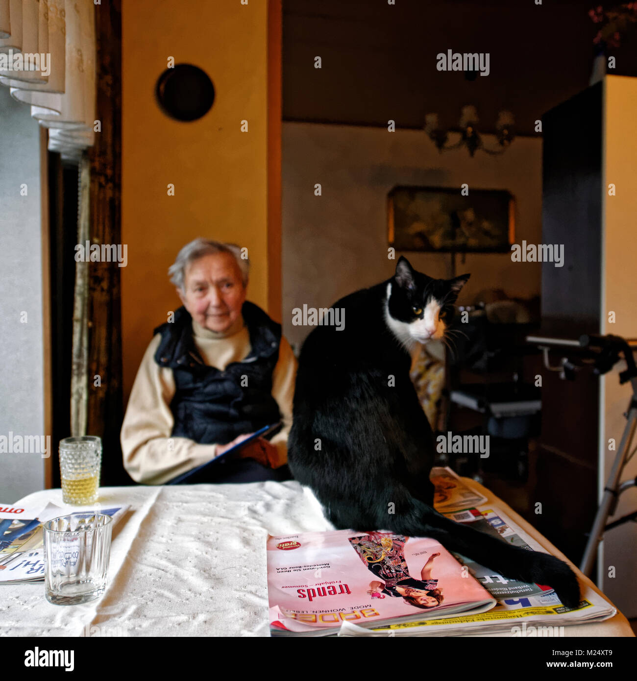 Tante Anna und Kater Georg. Stock Photo