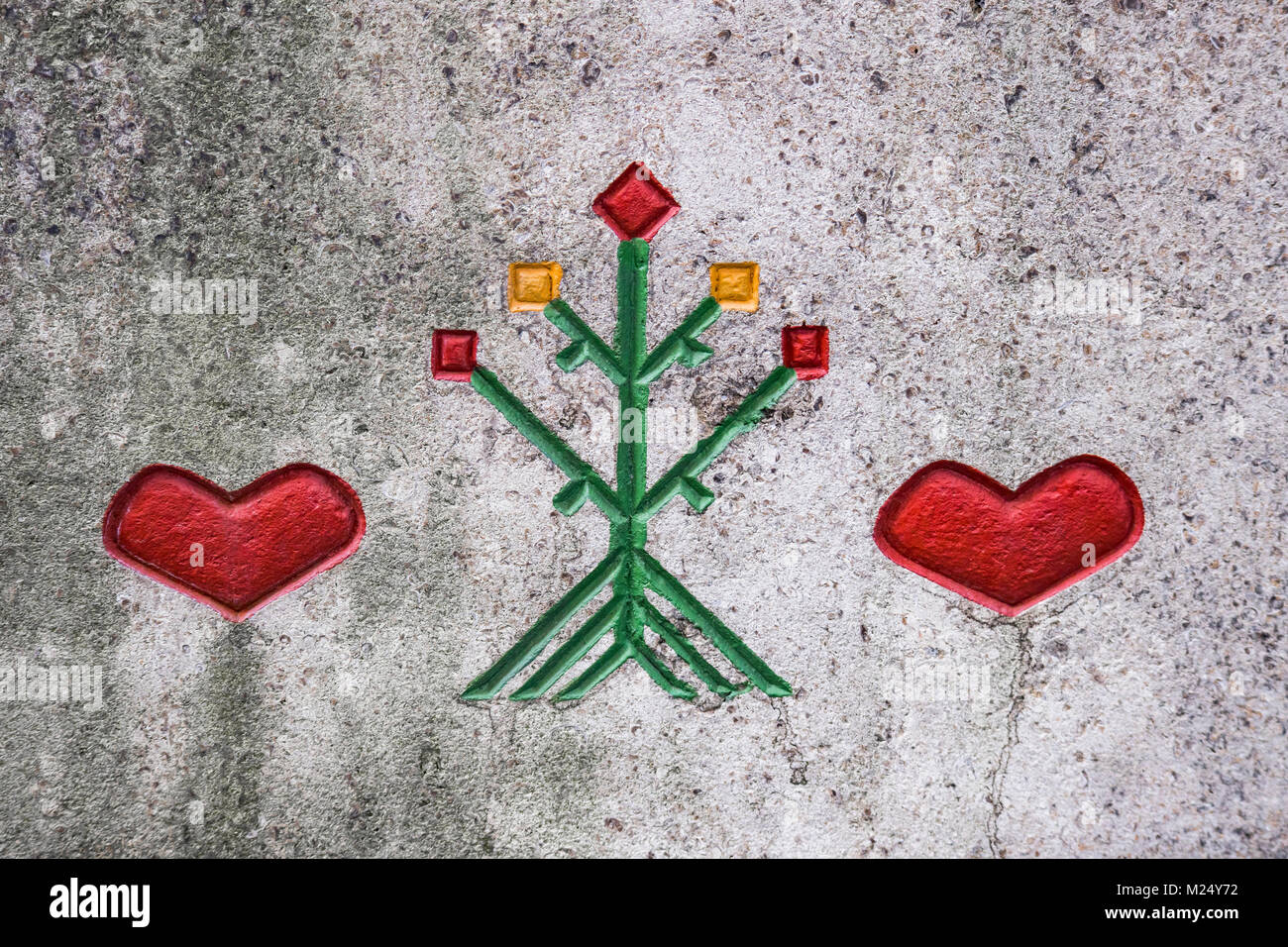 hearts and flower, painting, symbolic, at Schwälmer Brunnen or Schwalm Well, Alsfeld, Germany Stock Photo