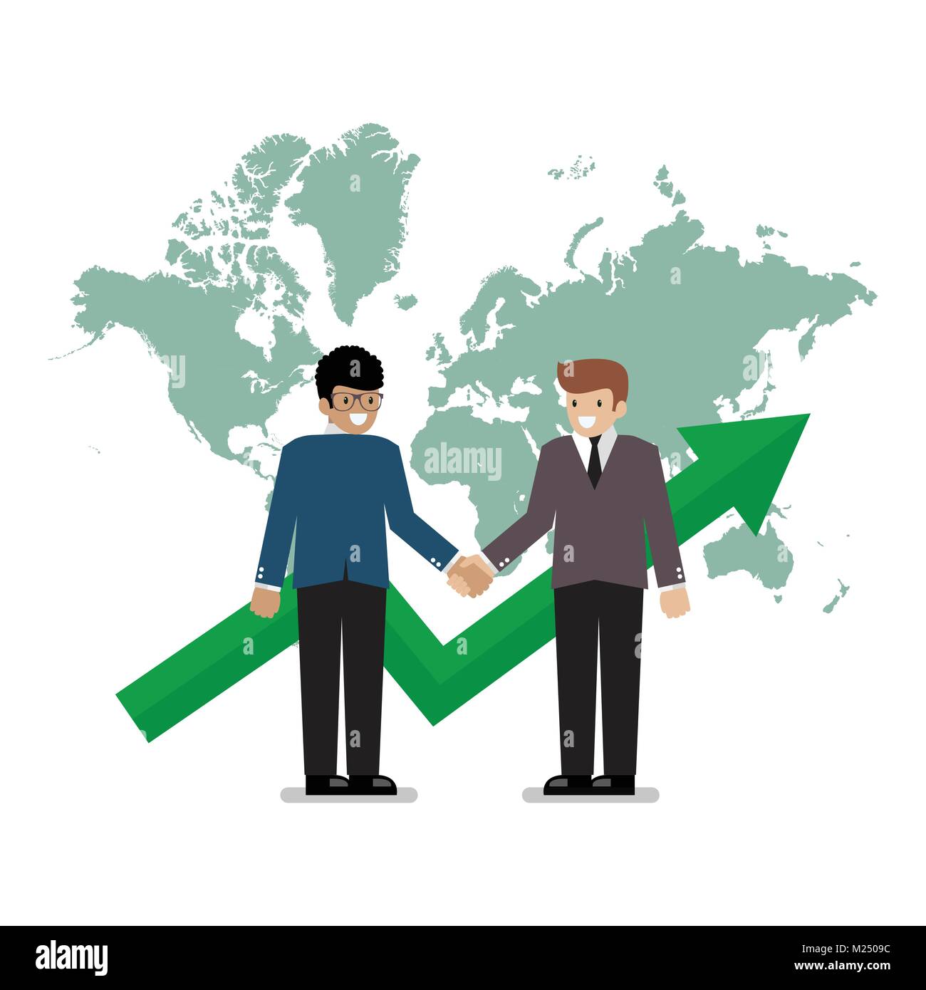 Business handshake on the background of world map. Vector illustration Stock Vector