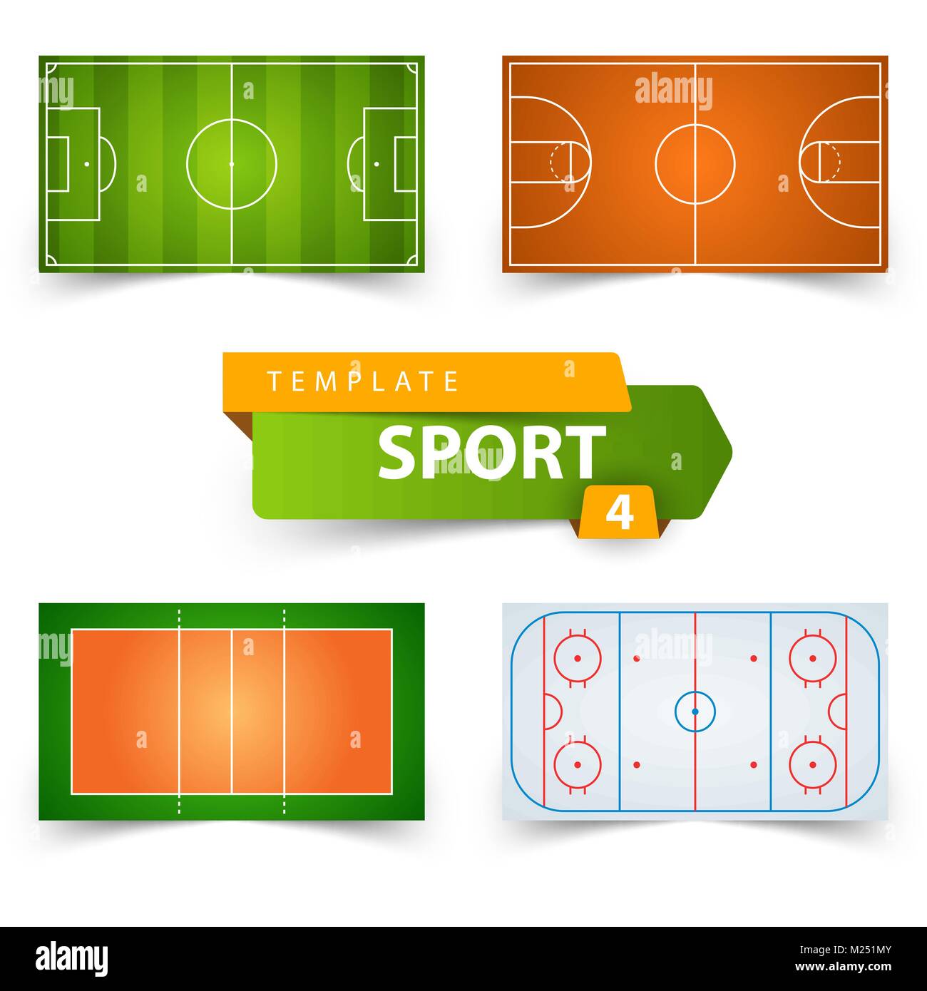 Soccer, football, basketball, volleyball, hockey field template Stock
