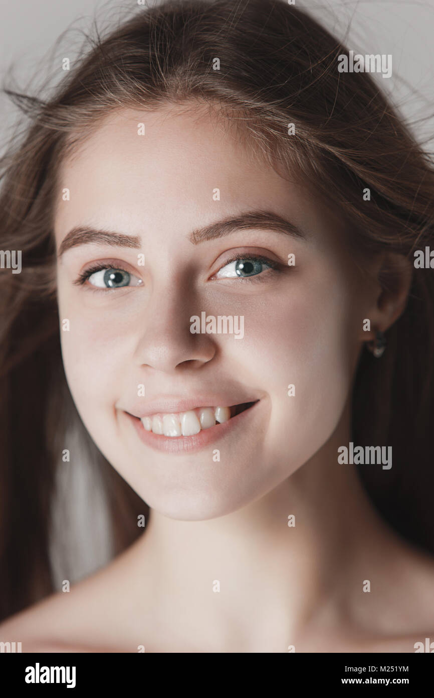 face of a beautiful young girl with a clean fresh face close up Stock Photo