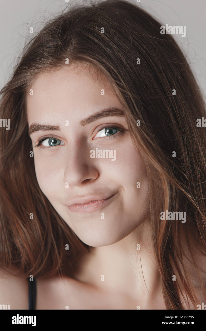 face of a beautiful young girl with a clean fresh face close up Stock Photo