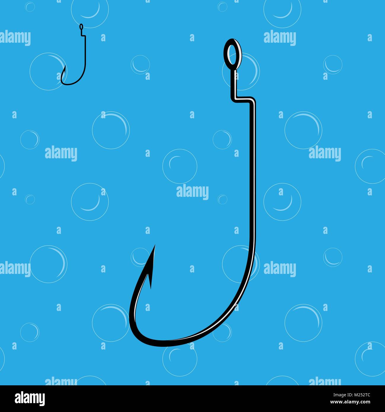 Two types of fishing hook on seamless vesicular pattern. Vector