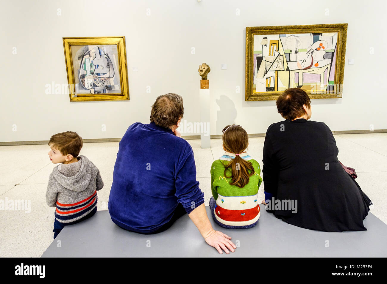 Emil Filla Veletrzni Palac, Prague National Gallery Holesovice, Czech Republic People in museum kids children art gallery museum, family gallery bench Stock Photo