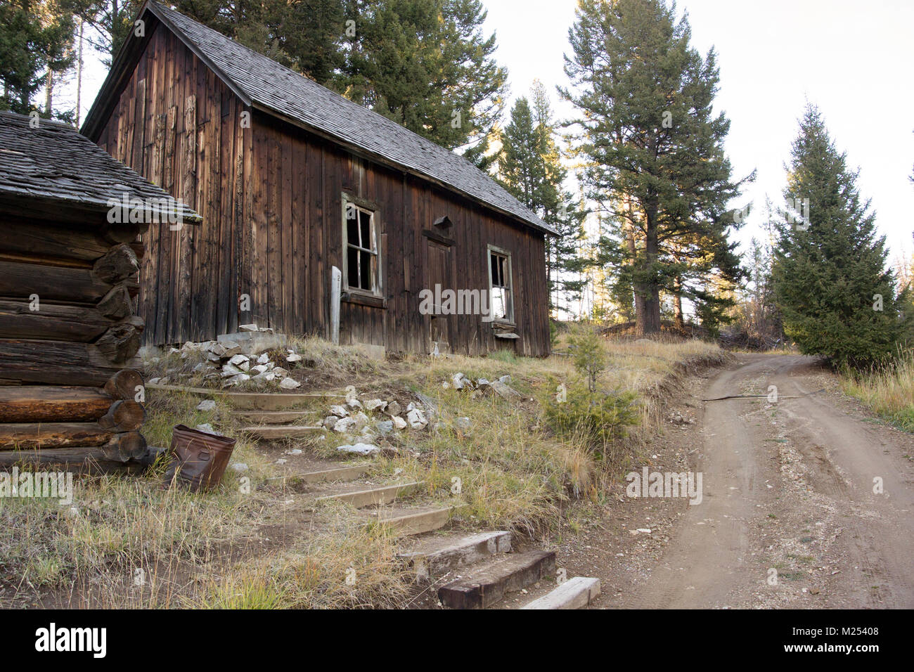Abandoned wooden cabins at the Ghost Town, on Bear Gulch
