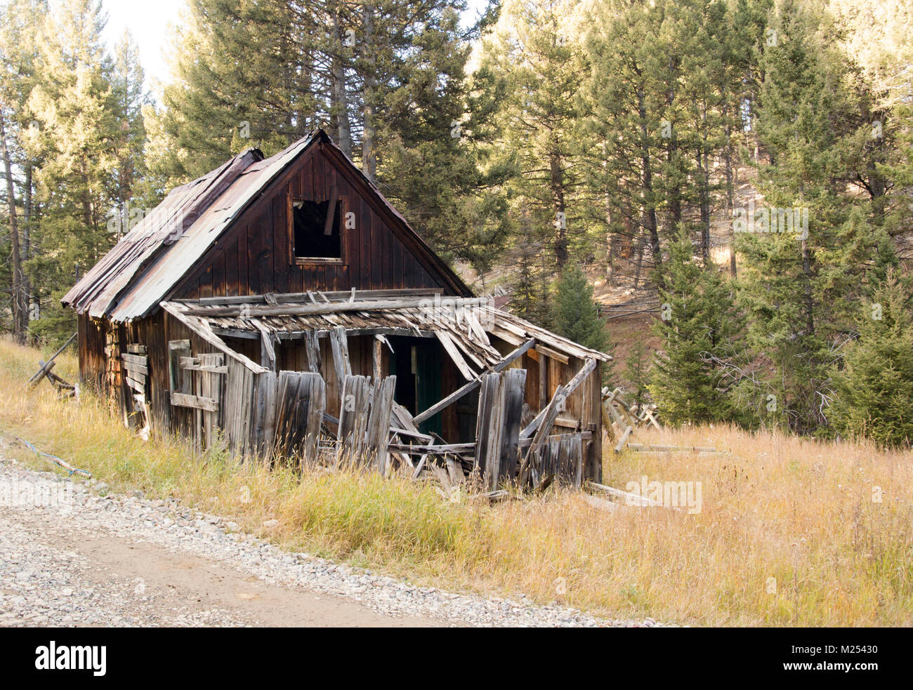 An old abandoned wooden barn at Ghost Town, on Bear Gulch