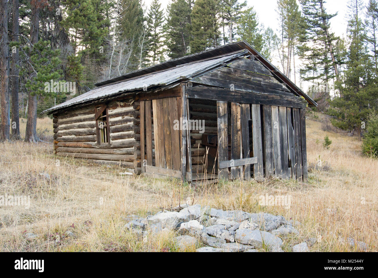 An old log cabin at the Ghost Town, on Bear Gulch, northwest of