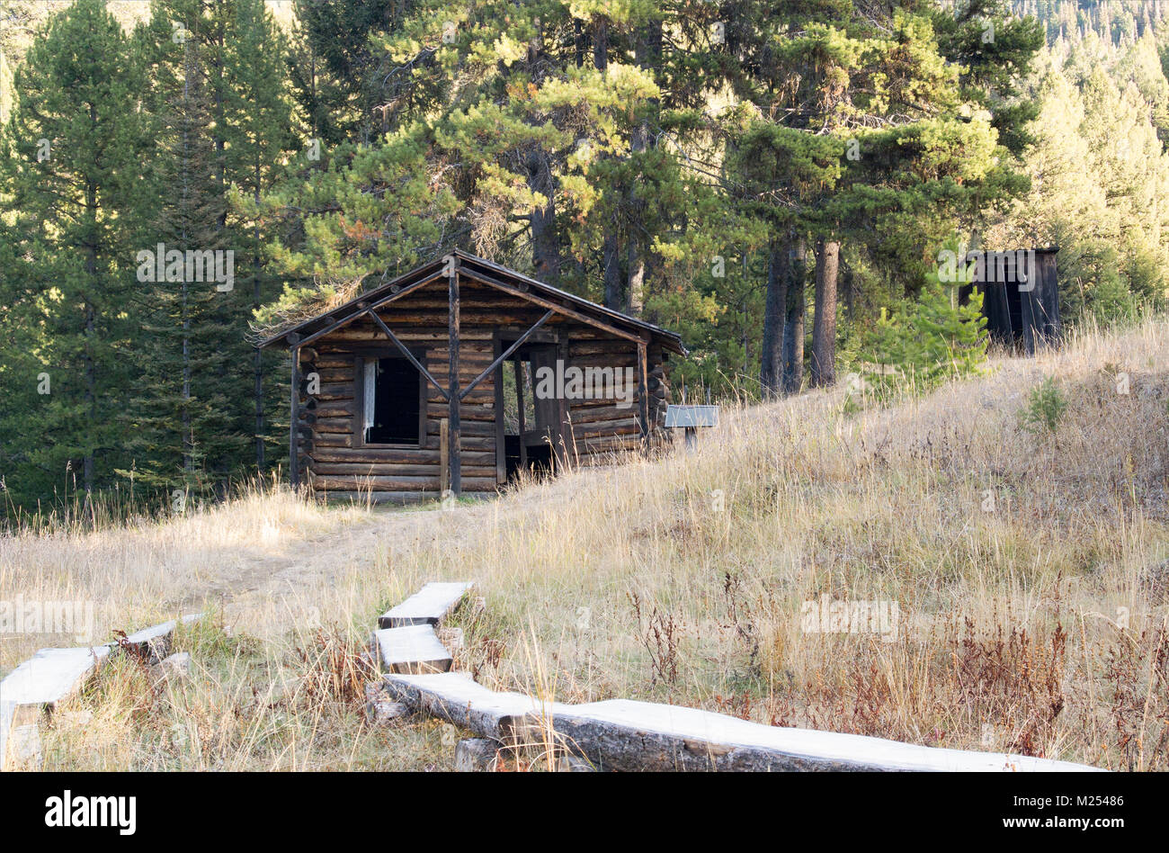 An old log cabin at the Ghost Town, on Bear Gulch, northwest of