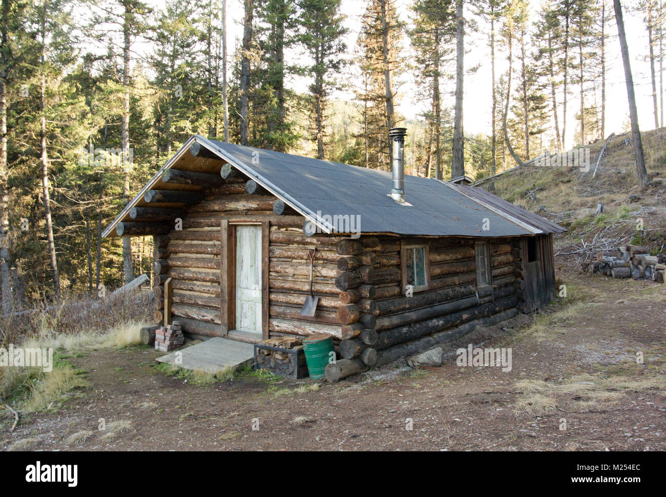 An old log cabin at the Ghost Town, on Bear Gulch, northwest of