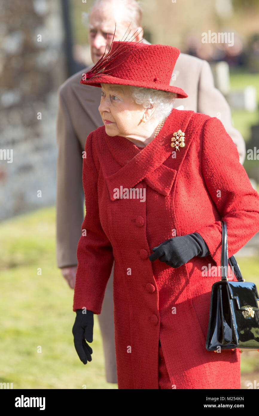Queen Elizabeth II and Prince Philip visit to St Peter and St Paul church, West Newton, UK Stock Photo