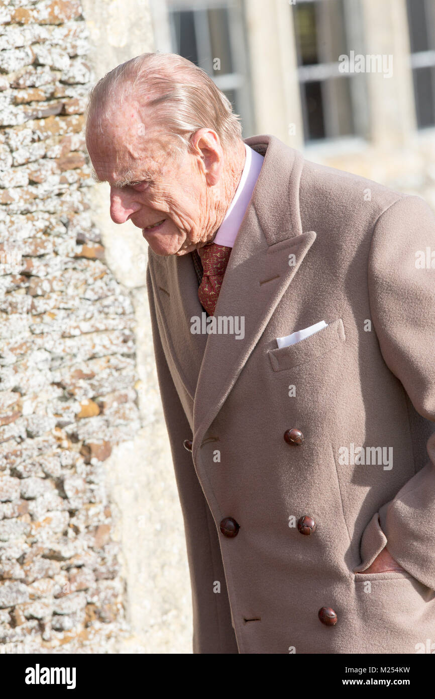 Prince Philip visit to St Peter and St Paul church, West Newton, UK Stock Photo