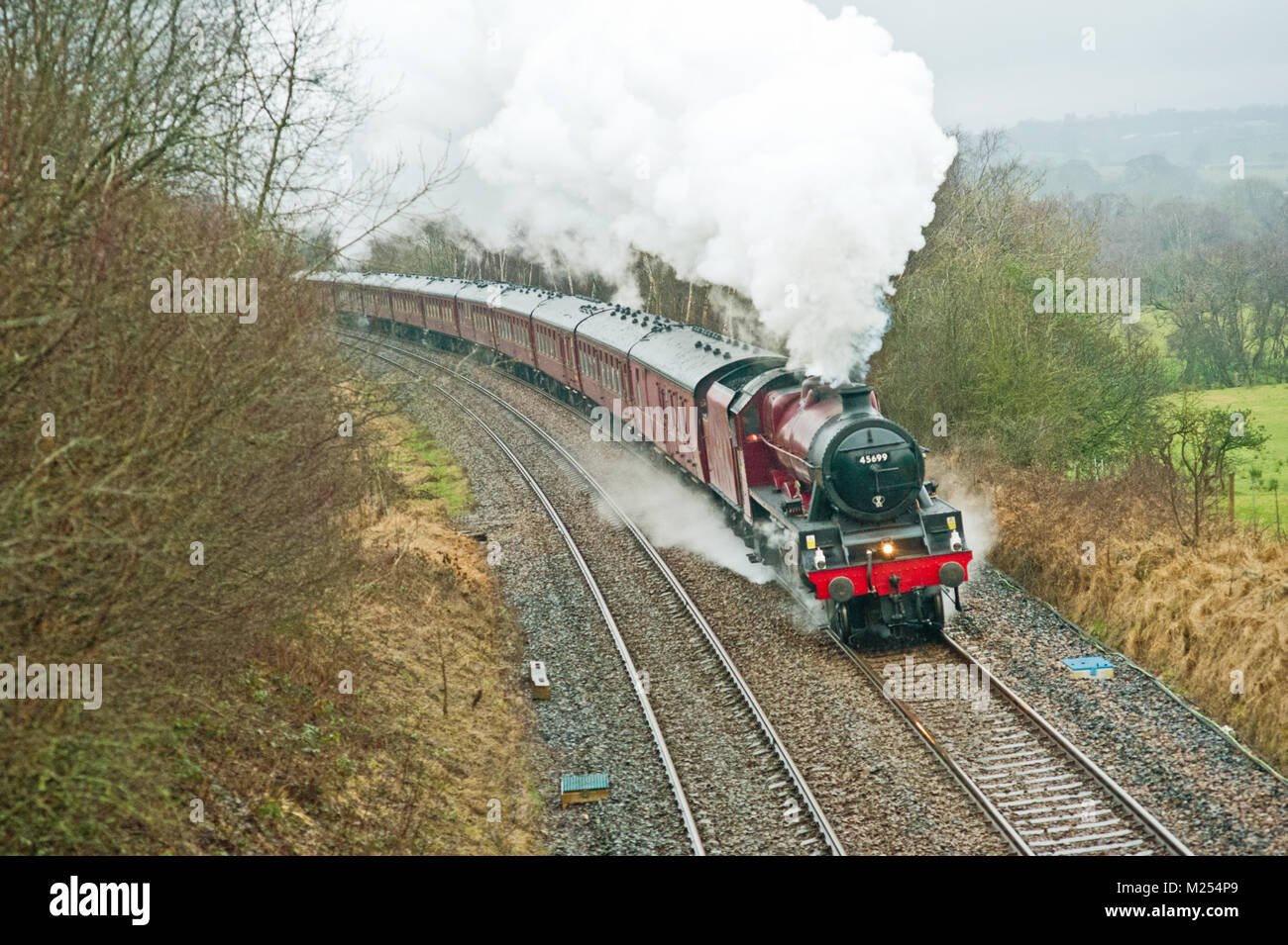 Jubilee Class no 45699 Galetea, south of Ormside, Settle to Carlisle Railway, cumbria 3rd February 2018 Stock Photo
