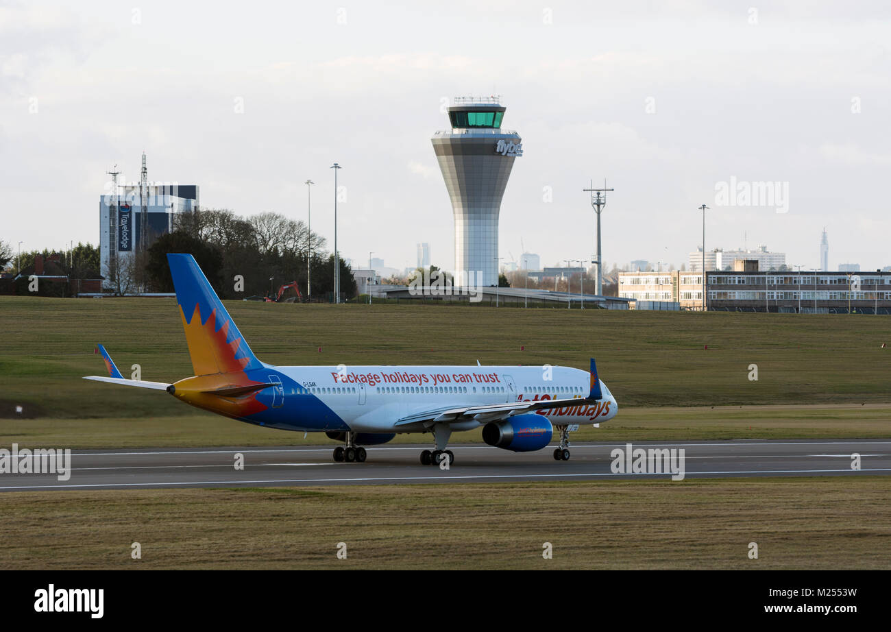 Jet2 Boeing 757 taking off at Birmingham Airport, UK (G-LSAK) Stock Photo