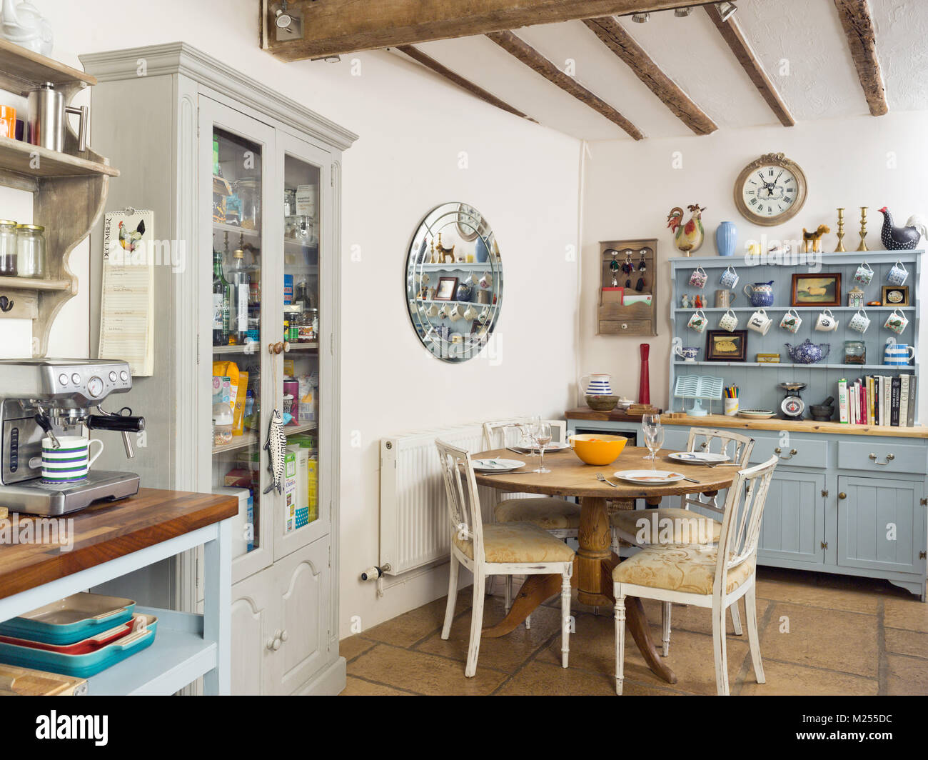 A country kitchen in a traditional English cottage home. Stock Photo