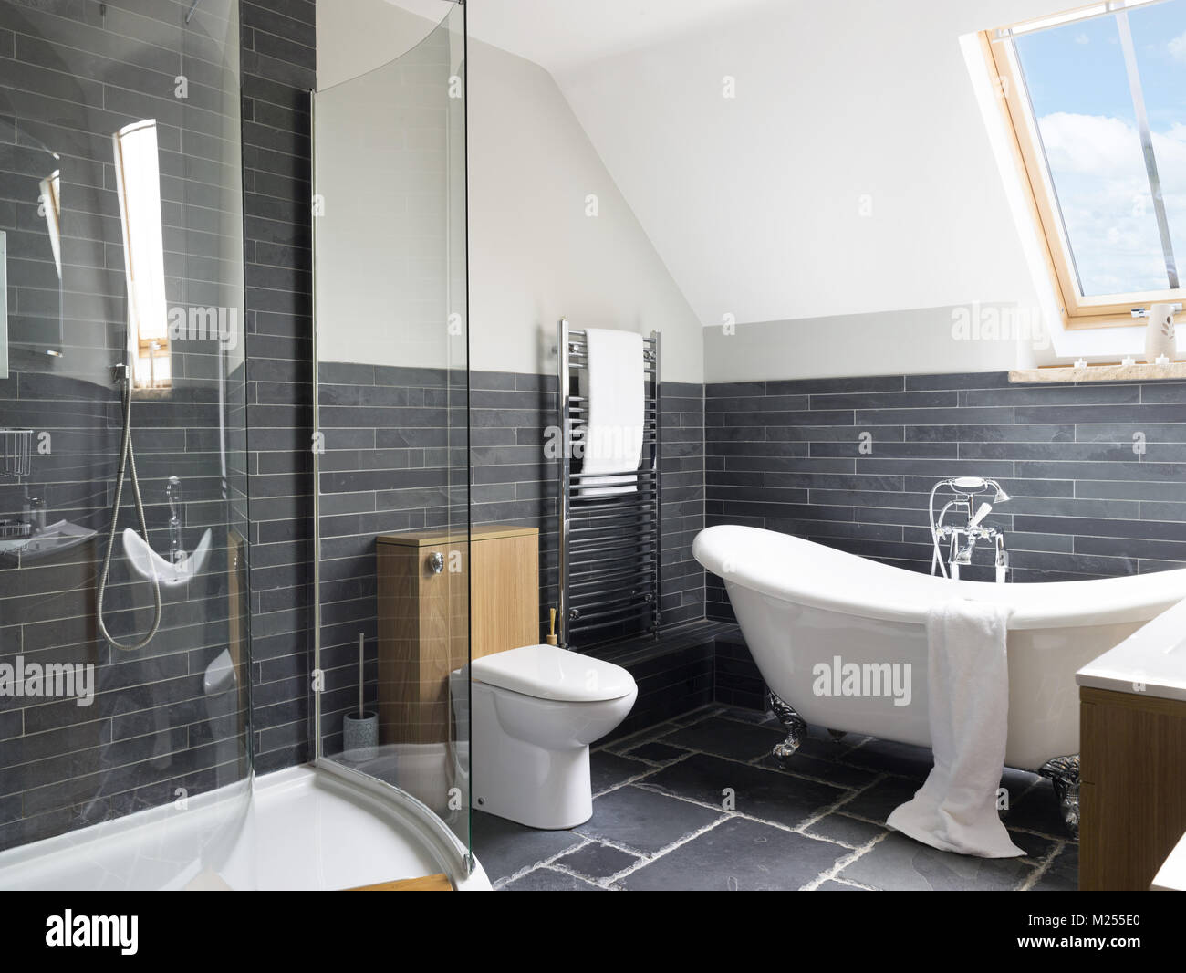 A contemporary, designer bathroom in a modern UK home Stock Photo