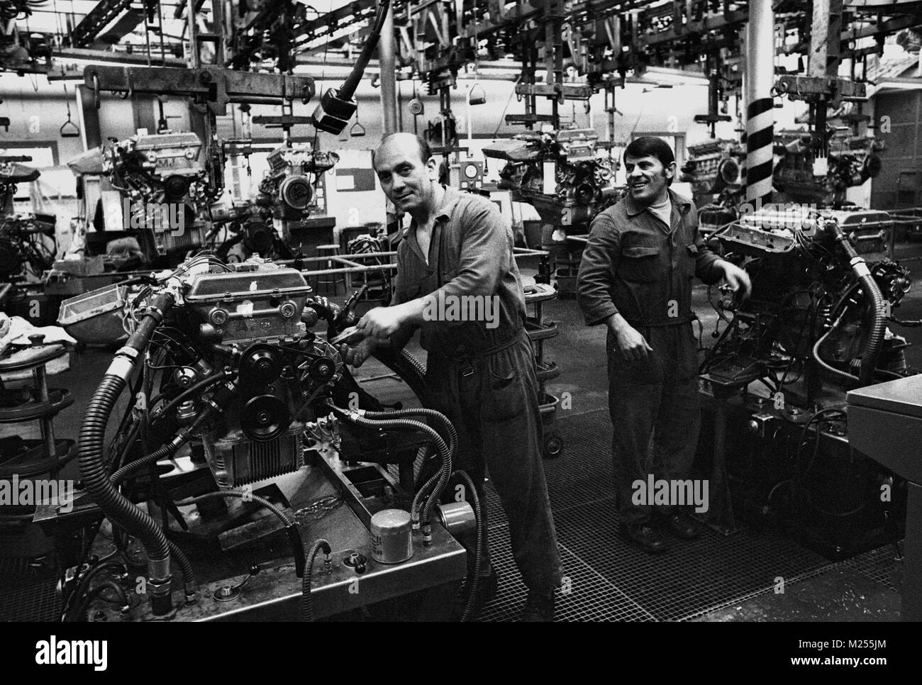 assembly lines in the car factory Alfa Romeo in Arese (Milan, Mars 1978) Stock Photo