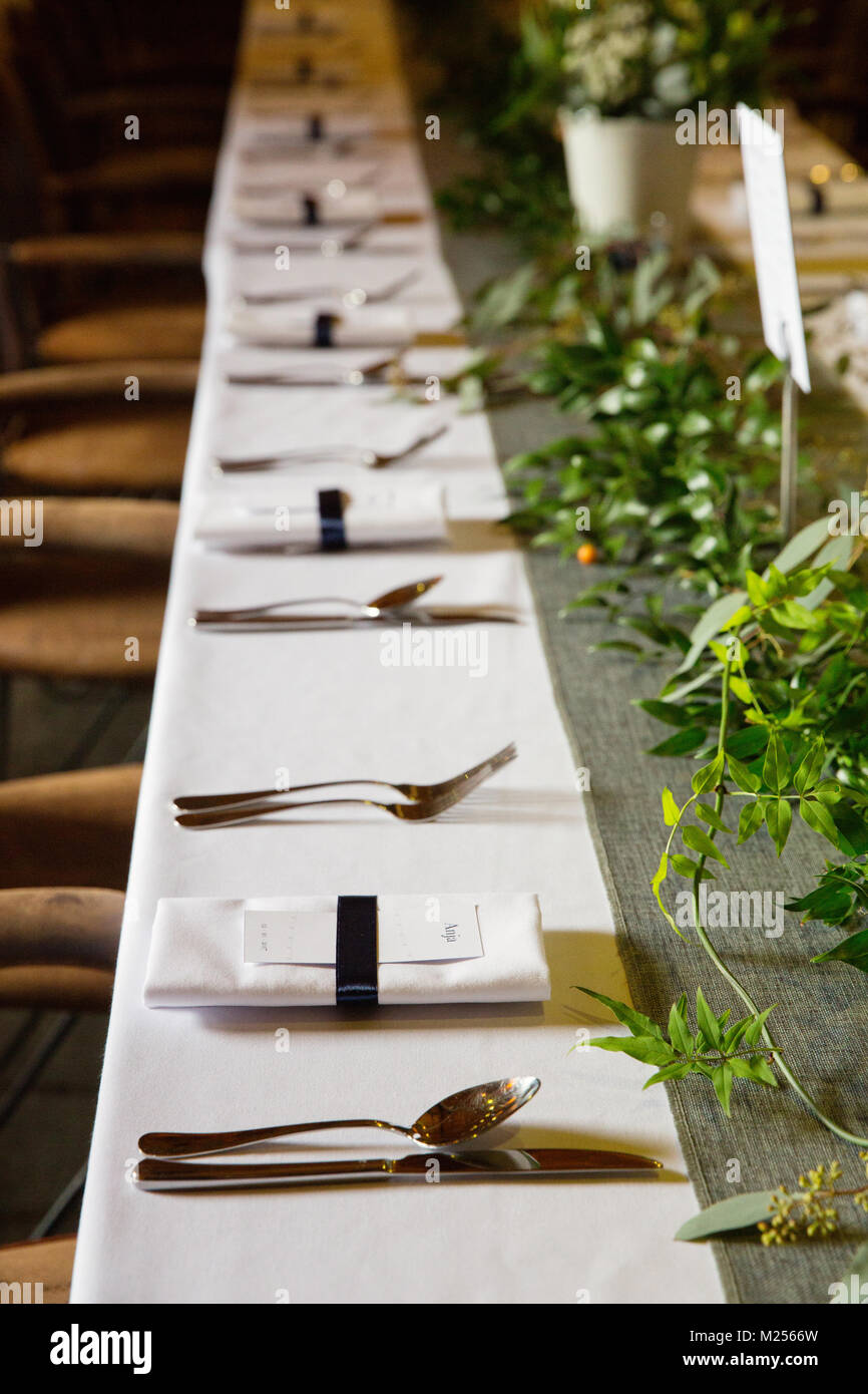 Table set for wedding reception Stock Photo